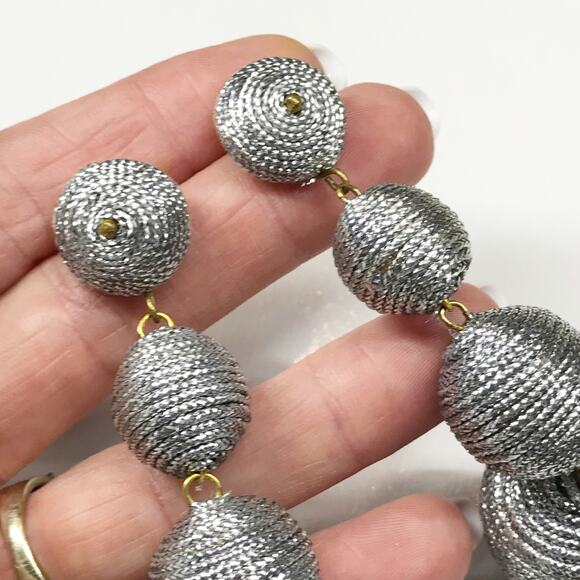 VTG Kenneth Jay Lane Metallic Thread Wrapped 3 Ball Drop Linear Earrings Runway - Picture 7 of 11